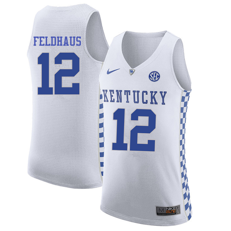 Men Kentucky Wildcats #12 Deron Feldhaus College Basketball Jerseys-White